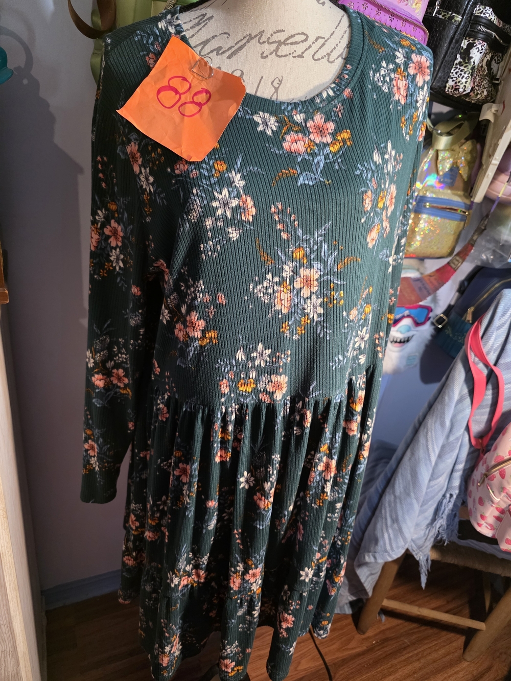 Como Vintage Green Long Sleeves Dress Fit To Flare Floral Print